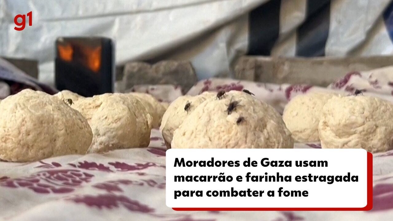 Moradores de Gaza usam macarrão e farinha estragada para combater a fome