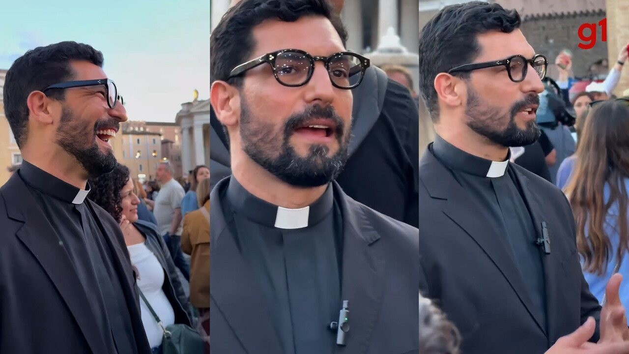 Padre 'gato' brasileiro vira hit nas redes sociais ao ser filmado no anúncio de novo papa