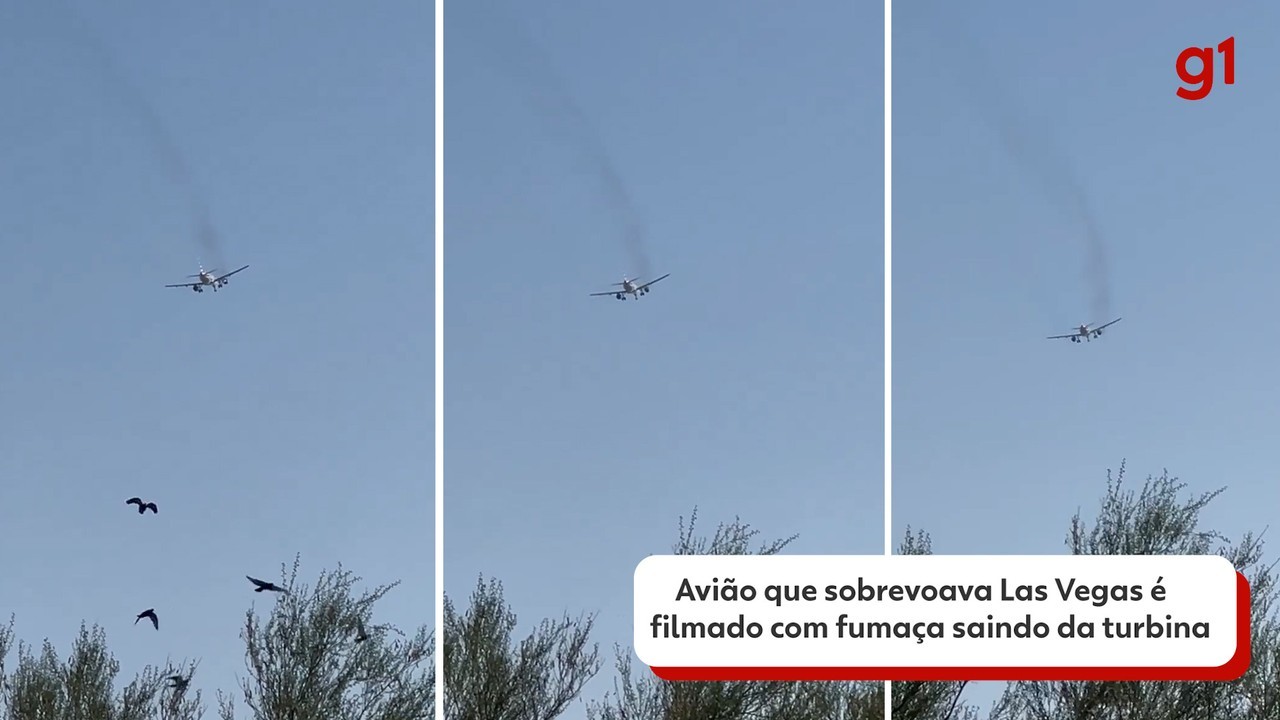VÍDEO mostra fumaça preta e chamas em motor de avião em Las Vegas, nos EUA; aeronave teve que voltar a aeroporto